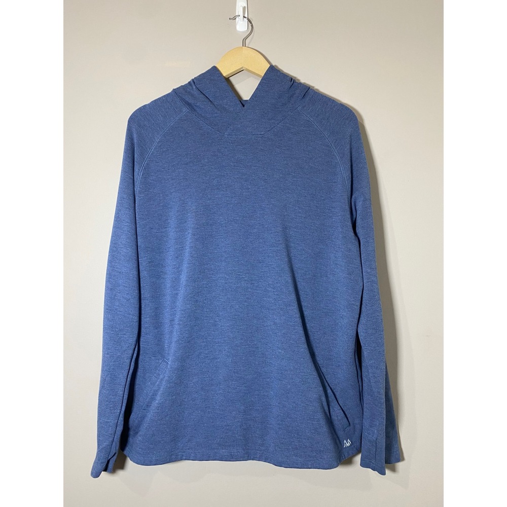 Mizzen+Main Mens Performance Hoodie Heather Blue Raglan‎ Stretch Pullover Large